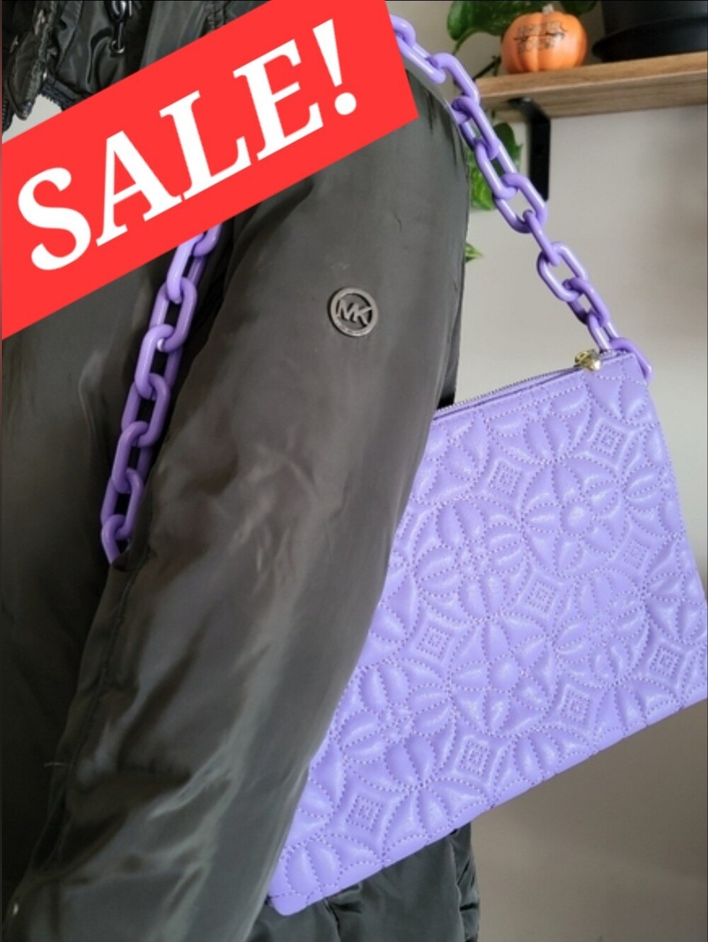 🔴58 Sale! Elegant Purple Quilted Floral Vegan Leather Shoulder Bag